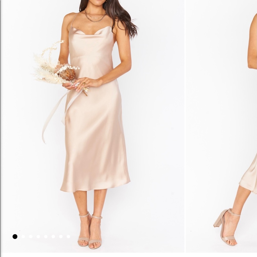 Show me your mumu champagne luxe satin dress